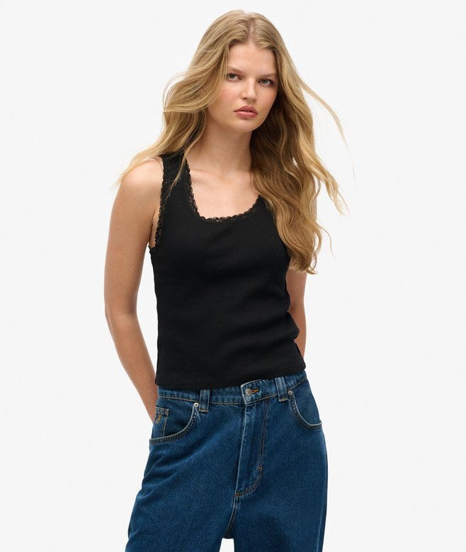 Athletic Essentials Vintage Lace Trim Vest Top Athletic Essentials Vintage Lace Trim Vest Top
