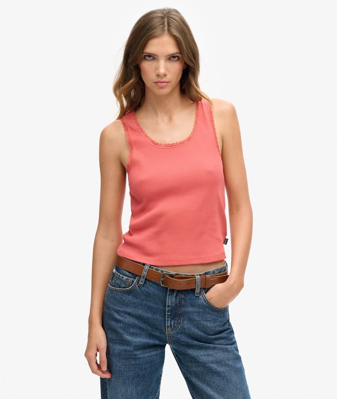 Athletic Essentials Vintage Lace Trim Vest Top Athletic Essentials Vintage Lace Trim Vest Top
