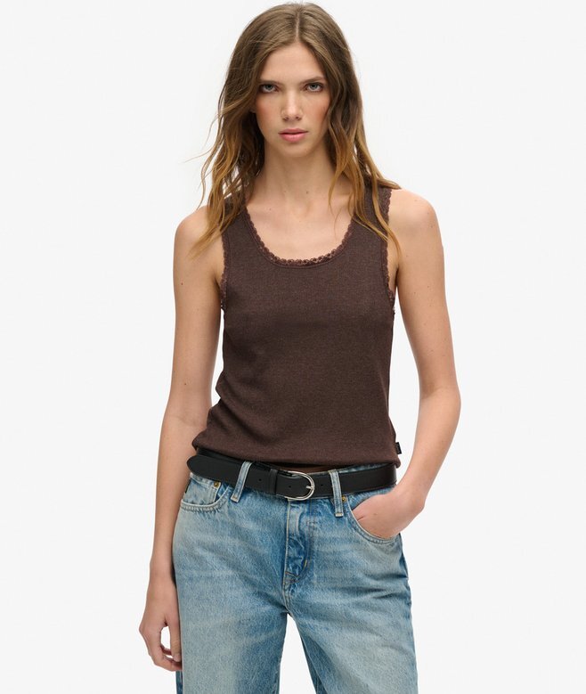 Athletic Essentials Vintage Lace Trim Vest Top Athletic Essentials Vintage Lace Trim Vest Top
