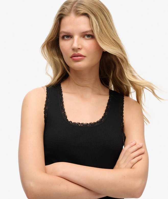 Athletic Essentials Vintage Lace Trim Vest Top Athletic Essentials Vintage Lace Trim Vest Top