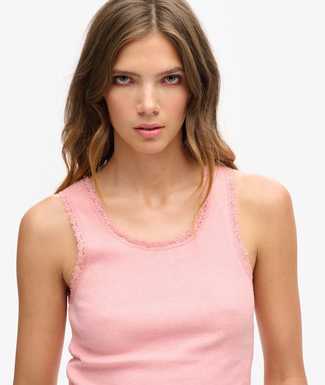 Athletic Essentials Vintage Lace Trim Vest Top Athletic Essentials Vintage Lace Trim Vest Top