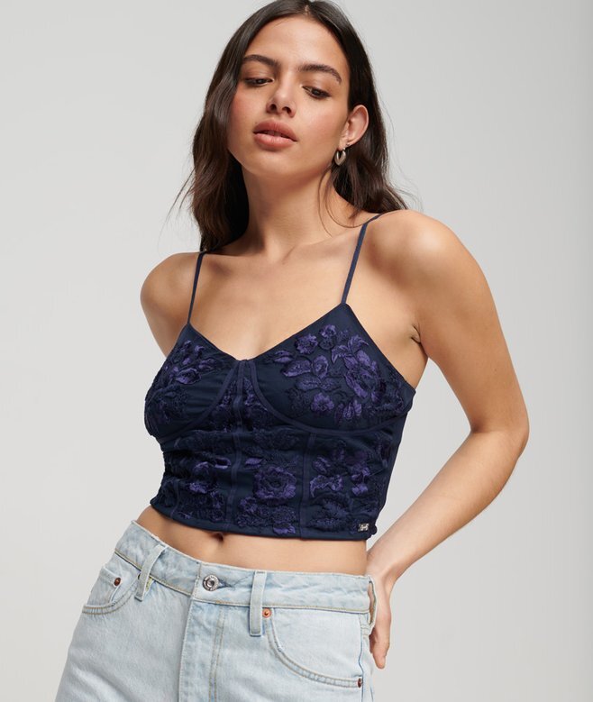 Blommig broderad korsett-top Blommig broderad korsett-top