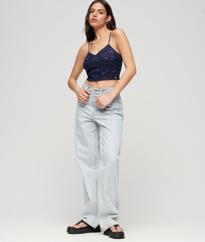 Blommig broderad korsett-top Blommig broderad korsett-top