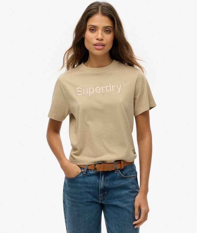Broderad Core-logotyp, boxig, lös T-shirt Broderad Core-logotyp, boxig, lös T-shirt