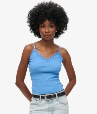 Cami-top i Organic Cotton med Vintage-ribb och spetskant