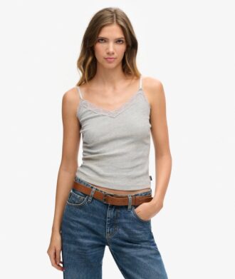 Cami-top i Organic Cotton med Vintage-ribb och spetskant