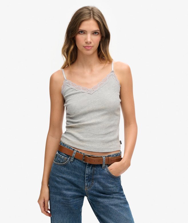 Cami-top i Organic Cotton med Vintage-ribb och spetskant Cami-top i Organic Cotton med Vintage-ribb och spetskant