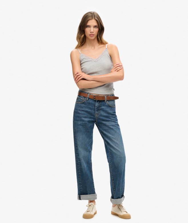 Cami-top i Organic Cotton med Vintage-ribb och spetskant Cami-top i Organic Cotton med Vintage-ribb och spetskant