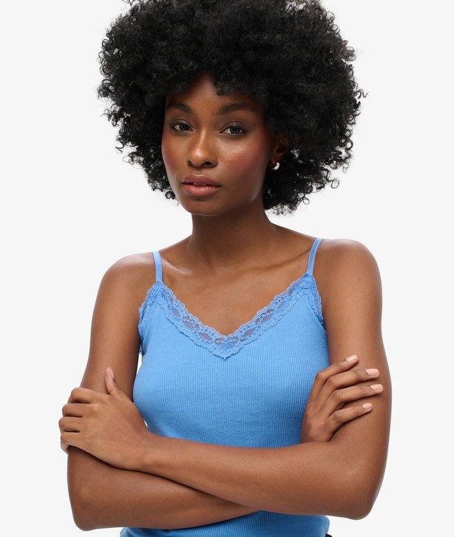 Cami-top i Organic Cotton med Vintage-ribb och spetskant Cami-top i Organic Cotton med Vintage-ribb och spetskant