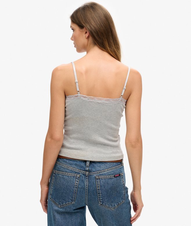 Cami-top i Organic Cotton med Vintage-ribb och spetskant Cami-top i Organic Cotton med Vintage-ribb och spetskant
