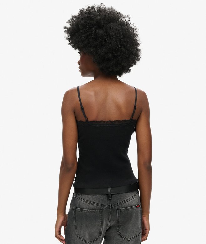 Cami-top i Organic Cotton med Vintage-ribb och spetskant Cami-top i Organic Cotton med Vintage-ribb och spetskant