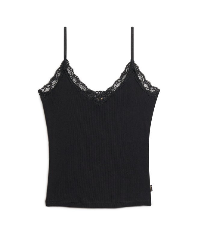 Cami-top i Organic Cotton med Vintage-ribb och spetskant Cami-top i Organic Cotton med Vintage-ribb och spetskant