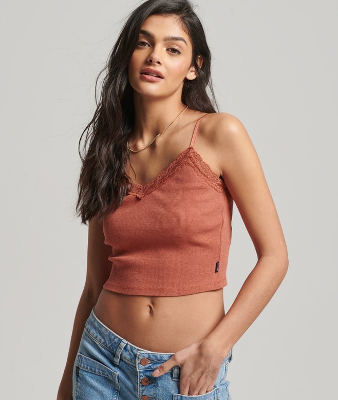 Cami-top med ribbad spetskant Cami-top med ribbad spetskant