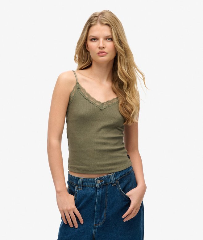 Essential Rib Lace Cami Top i Organic Cotton Essential Rib Lace Cami Top i Organic Cotton