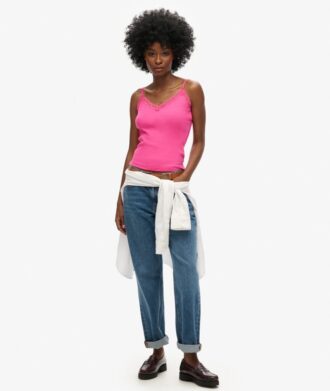 Essential Rib Lace Cami Top i Organic Cotton
