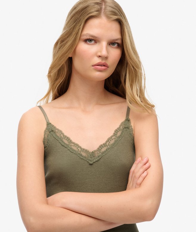 Essential Rib Lace Cami Top i Organic Cotton Essential Rib Lace Cami Top i Organic Cotton