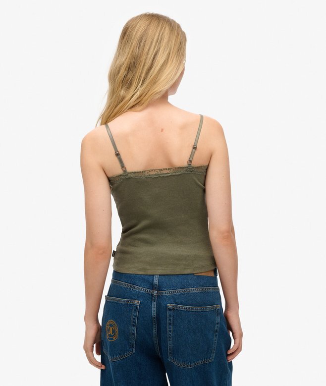 Essential Rib Lace Cami Top i Organic Cotton Essential Rib Lace Cami Top i Organic Cotton