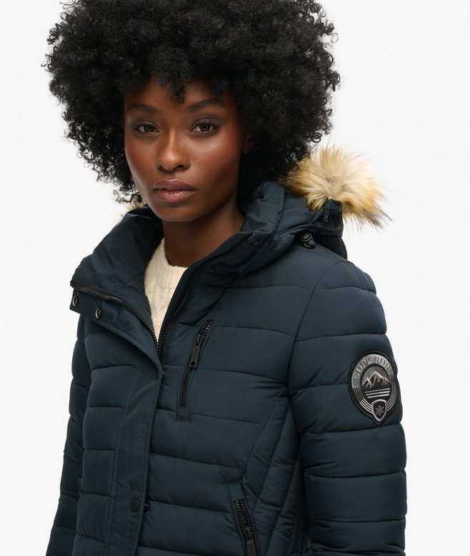 Fuji midlång Puffer-jacka med Hooded-design Fuji midlång Puffer-jacka med Hooded-design