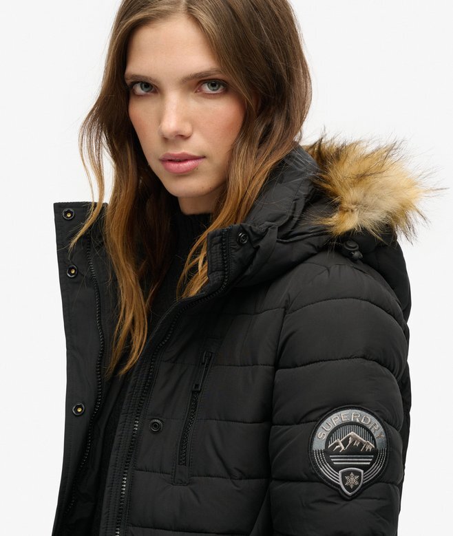 Fuji midlång Puffer-jacka med Hooded-design Fuji midlång Puffer-jacka med Hooded-design