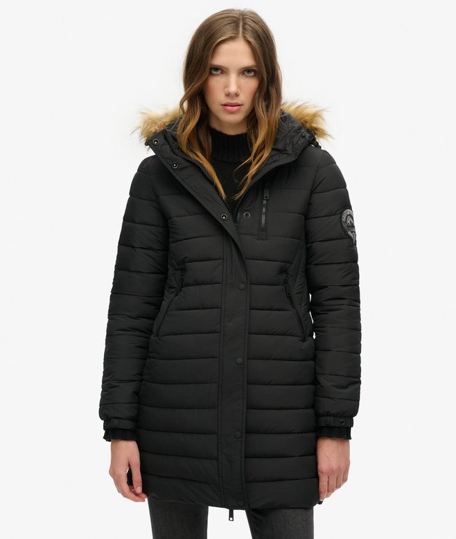 Fuji midlång Puffer-jacka med Hooded-design Fuji midlång Puffer-jacka med Hooded-design