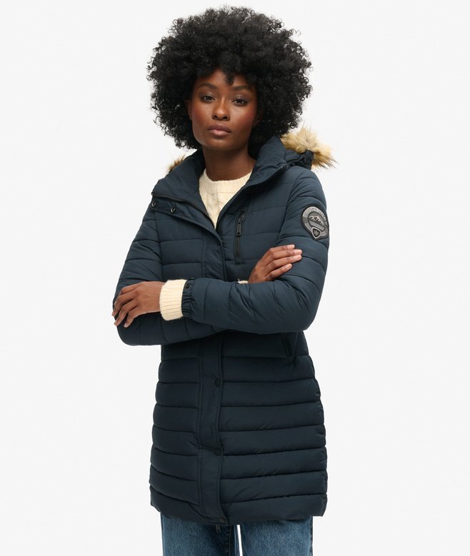 Fuji midlång Puffer-jacka med Hooded-design Fuji midlång Puffer-jacka med Hooded-design