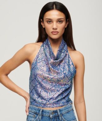 Haltertop med cowl neck och paljetter