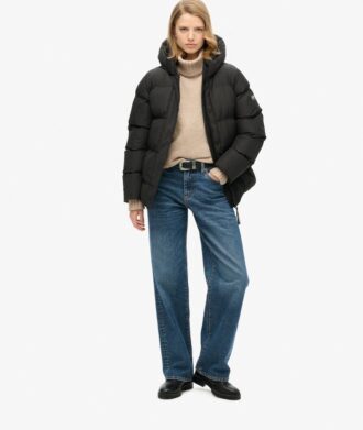 Hooded Mid Length Sports Puffer Jacket