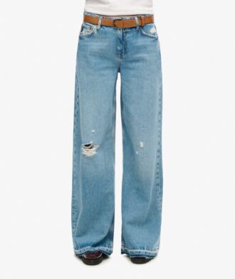 Jeans med vid ben och rå kant
