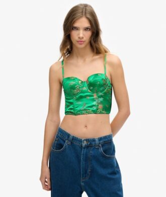 Korsetttop med blomsterbroderi i satin