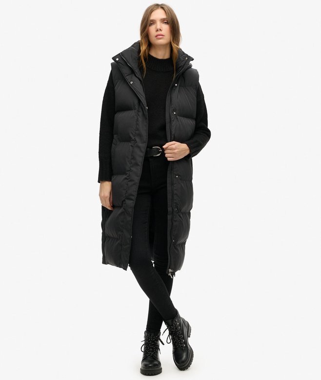 Lång Hooded Puffer Västa Lång Hooded Puffer Västa