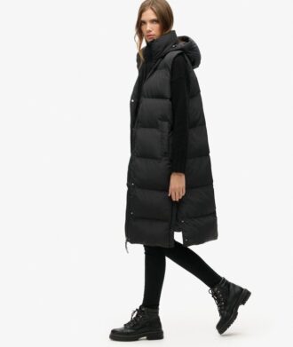 Lång Hooded Puffer Västa
