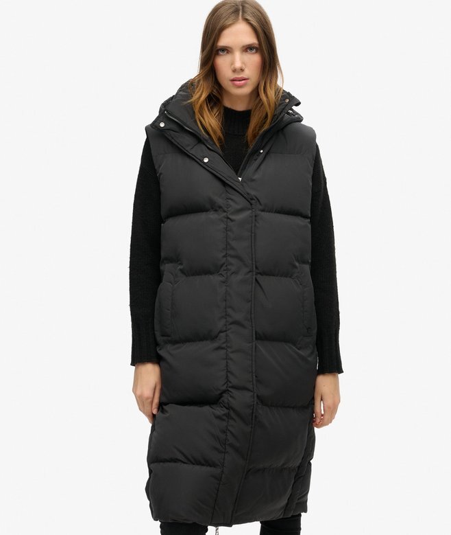 Lång Hooded Puffer Västa Lång Hooded Puffer Västa
