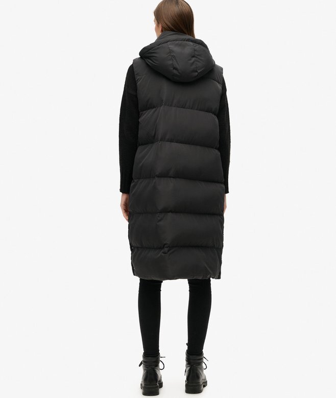 Lång Hooded Puffer Västa Lång Hooded Puffer Västa