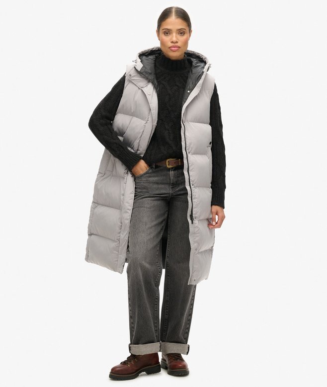 Lång hooded väst med vaddering Lång hooded väst med vaddering