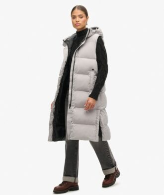 Lång hooded väst med vaddering Lång hooded väst med vaddering