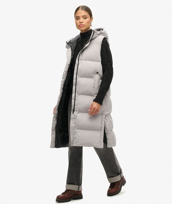 Lång hooded väst med vaddering Lång hooded väst med vaddering