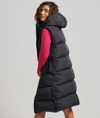 Lång hooded väst med vaddering Lång hooded väst med vaddering