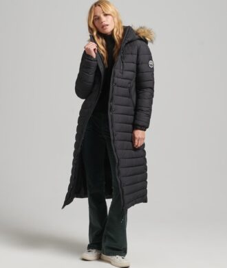 Lång, lätt vadderad Puffer-jacka med Hooded-design