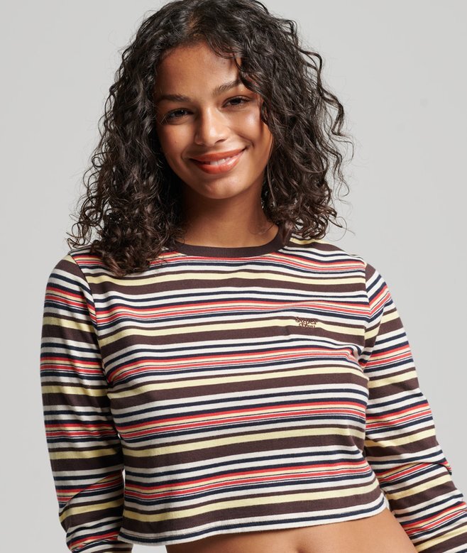 Långärmad crop-top i Organic Cotton med Vintage-ränder Långärmad crop-top i Organic Cotton med Vintage-ränder