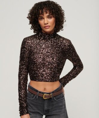 Långärmad crop top med paljetter