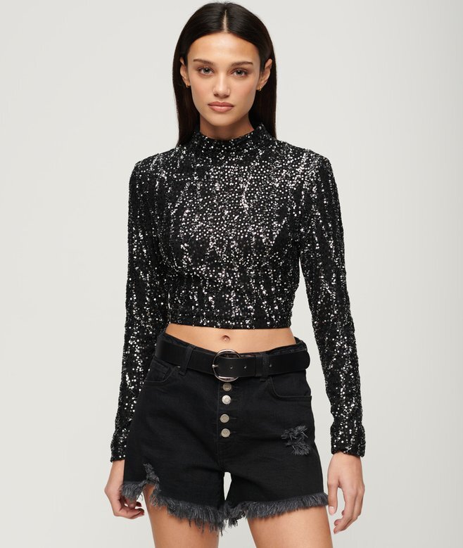 Långärmad crop top med paljetter Långärmad crop top med paljetter