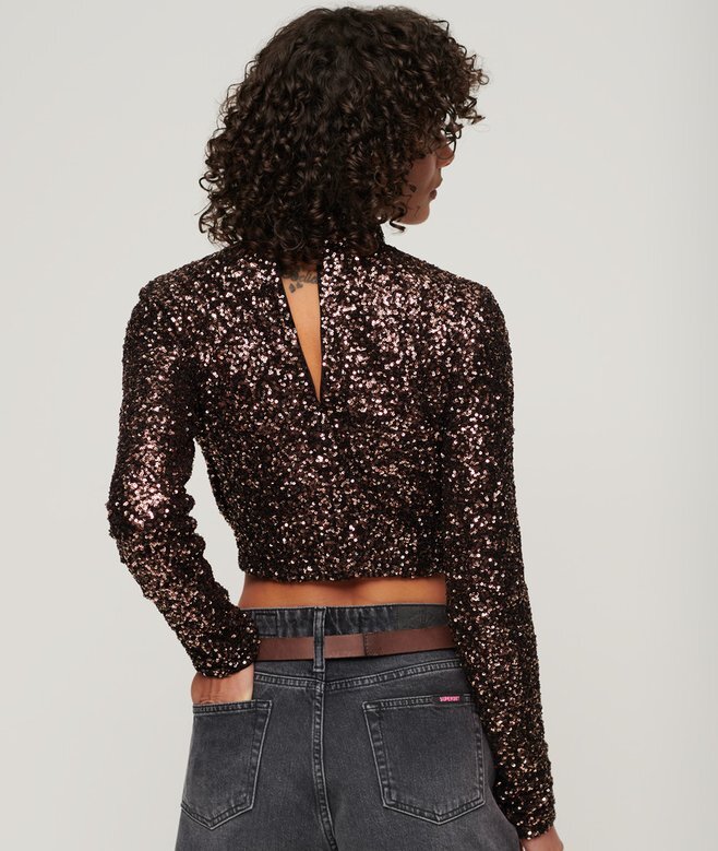Långärmad crop top med paljetter Långärmad crop top med paljetter