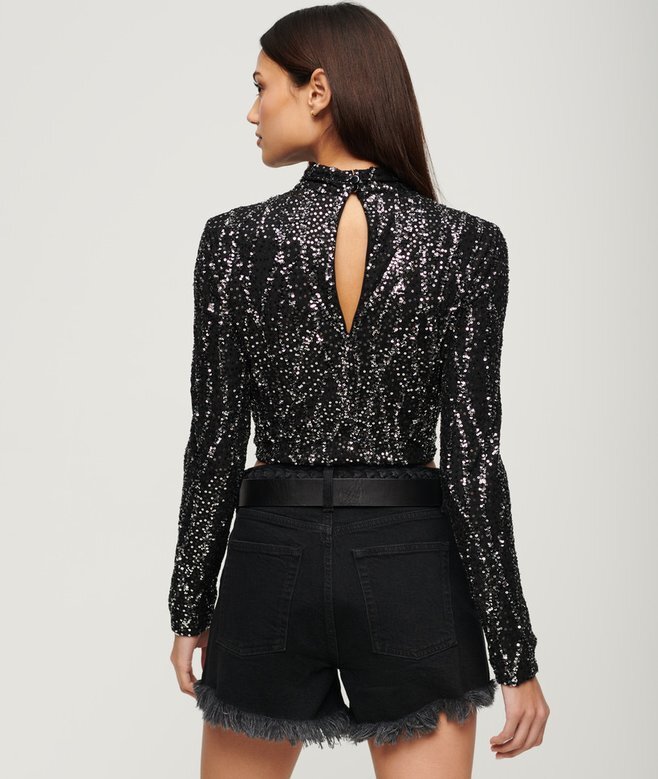 Långärmad crop top med paljetter Långärmad crop top med paljetter