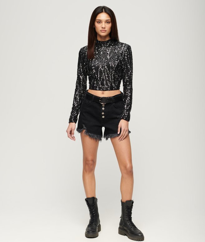 Långärmad crop top med paljetter Långärmad crop top med paljetter