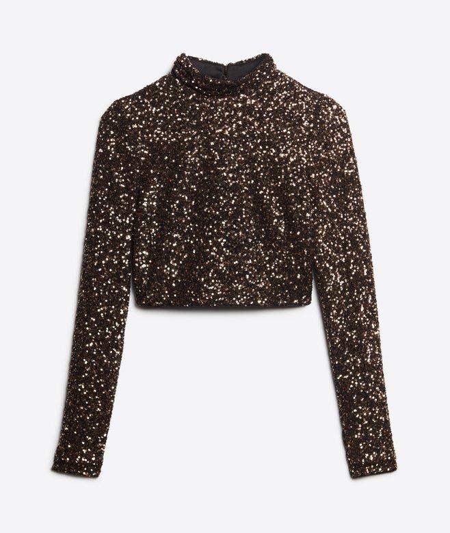 Långärmad crop top med paljetter Långärmad crop top med paljetter