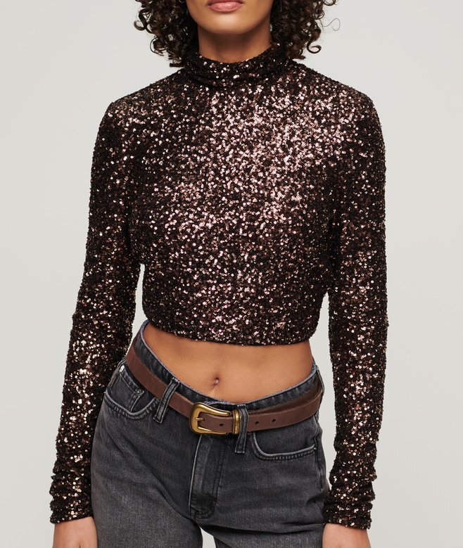Långärmad crop top med paljetter Långärmad crop top med paljetter