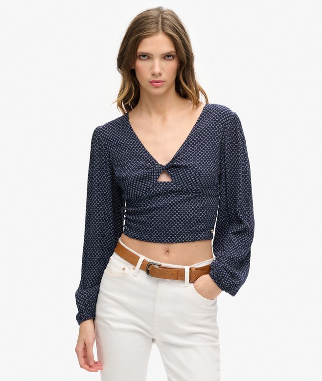 Långärmad vävd crop top Långärmad vävd crop top