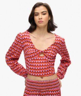 Långärmad vävd crop top