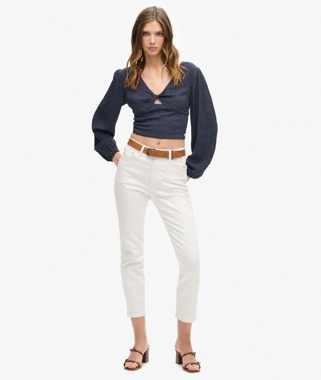 Långärmad vävd crop top Långärmad vävd crop top