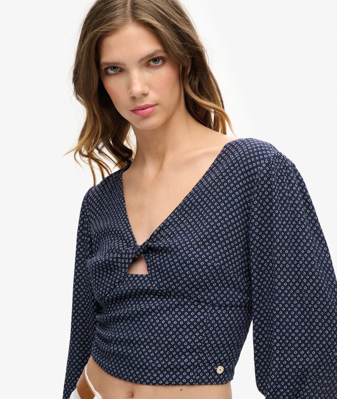 Långärmad vävd crop top Långärmad vävd crop top